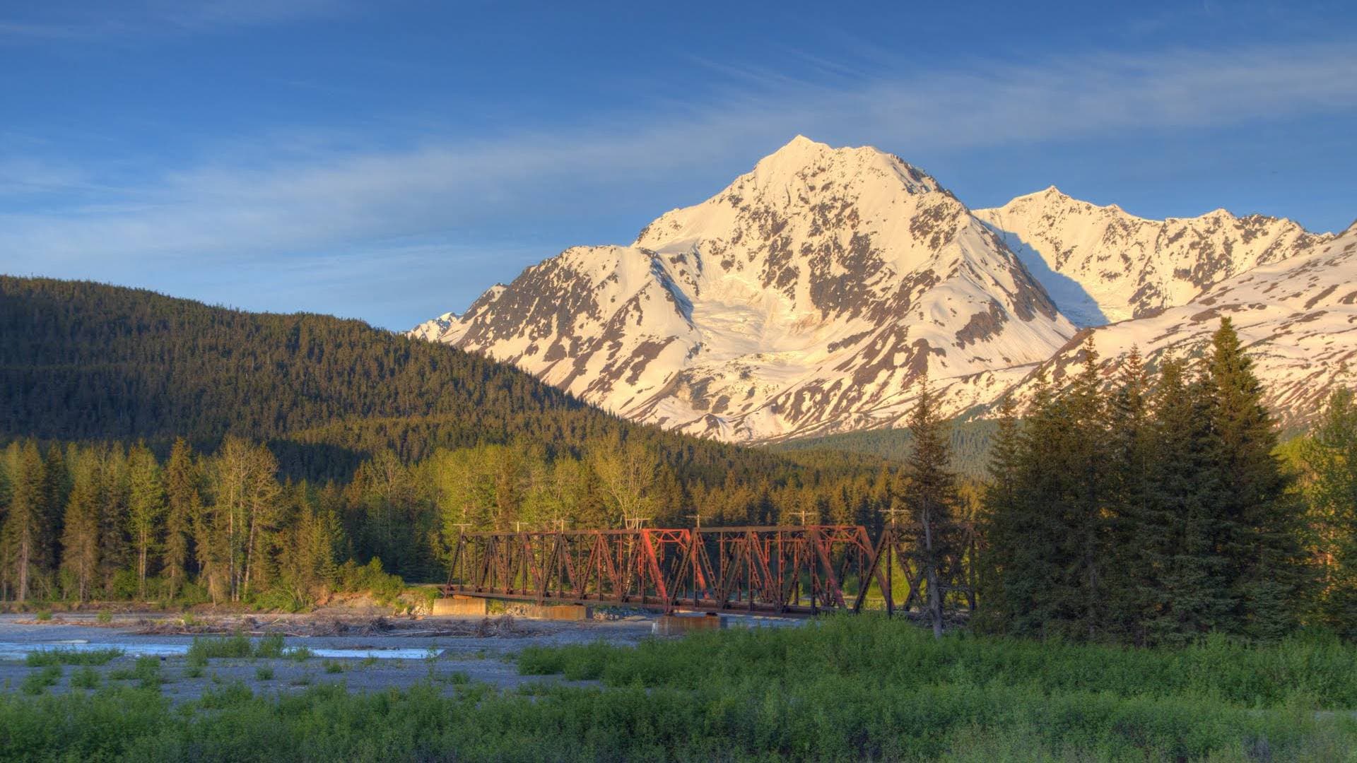 The Snow River Bridge at 1am in Kenai Peninsula, Alaska